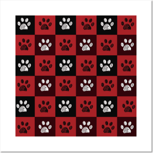 Plaid red and black pattern christmas design with paw prints Posters and Art